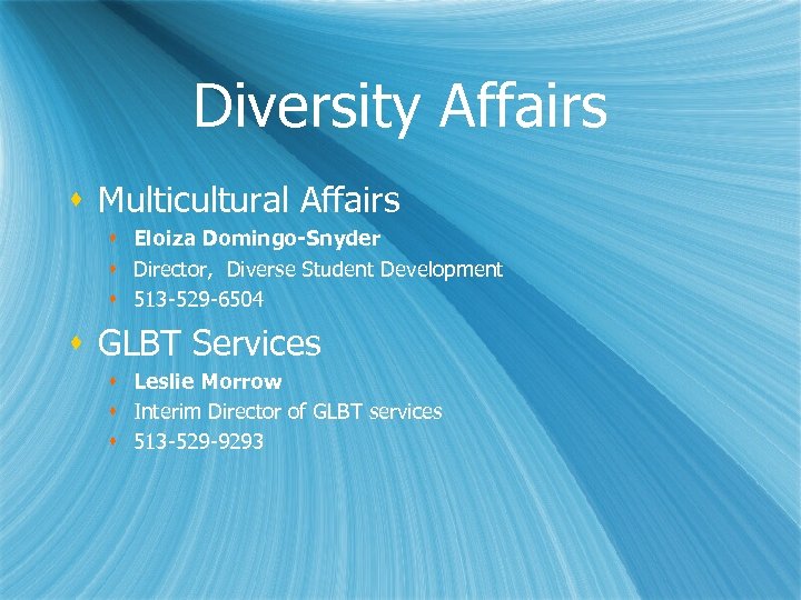 Diversity Affairs s Multicultural Affairs s Eloiza Domingo-Snyder s Director, Diverse Student Development s