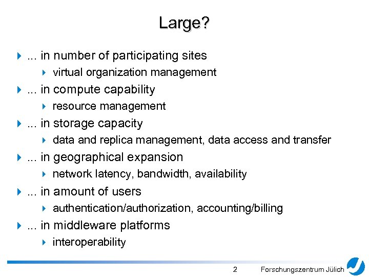 Large? 4. . . in number of participating sites 4 virtual organization management 4.