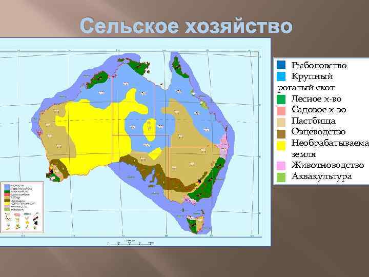Сельское хозяйство Рыболовство Крупный рогатый скот Лесное х-во Садовое х-во Пастбища Овцеводство Необрабатываема земля