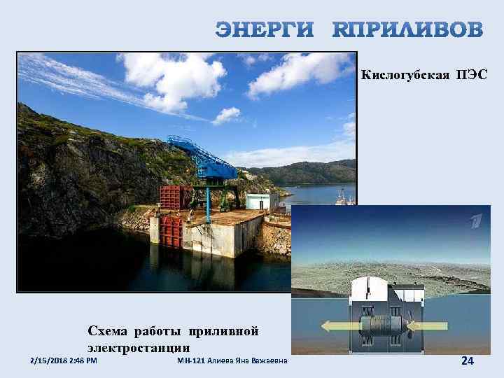 Кислогубская ПЭС Схема работы приливной электростанции 2/16/2018 2: 48 PM МН-121 Алиева Яна Важаевна