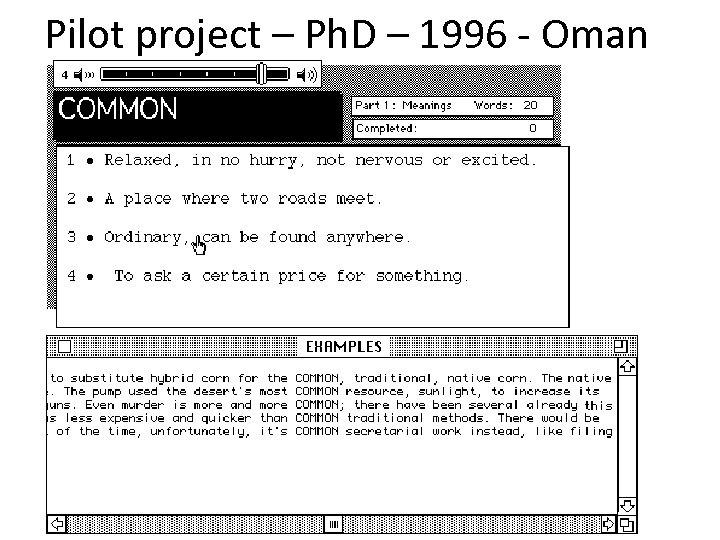 Pilot project – Ph. D – 1996 - Oman 