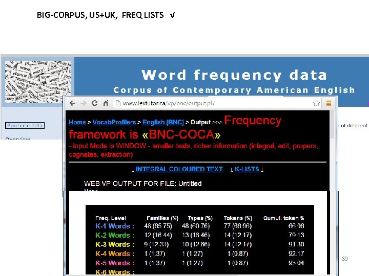 BIG-CORPUS, US+UK, FREQ LISTS √ 89 