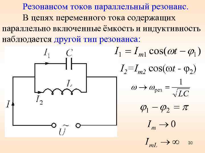 Резонансом токов параллельный резонанс. В цепях переменного тока содержащих параллельно включенные ёмкость и индуктивность