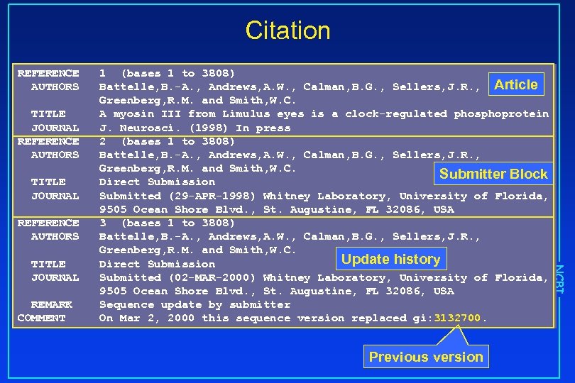 Citation REFERENCE AUTHORS TITLE JOURNAL REFERENCE AUTHORS REMARK COMMENT Previous version NCBI TITLE JOURNAL