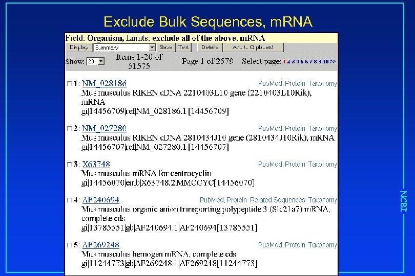 Exclude Bulk Sequences, m. RNA NCBI 