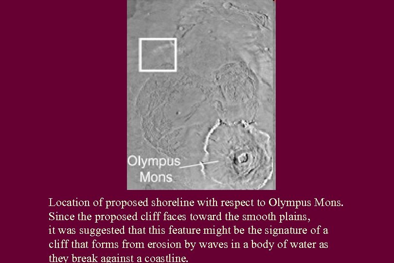 Location of proposed shoreline with respect to Olympus Mons. Since the proposed cliff faces
