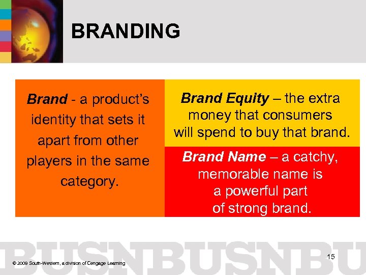 BRANDING Brand - a product’s identity that sets it apart from other players in