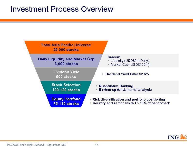 Investment Process Overview Total Asia Pacific Universe 25, 000 stocks Screen: § Liquidity (USD$2