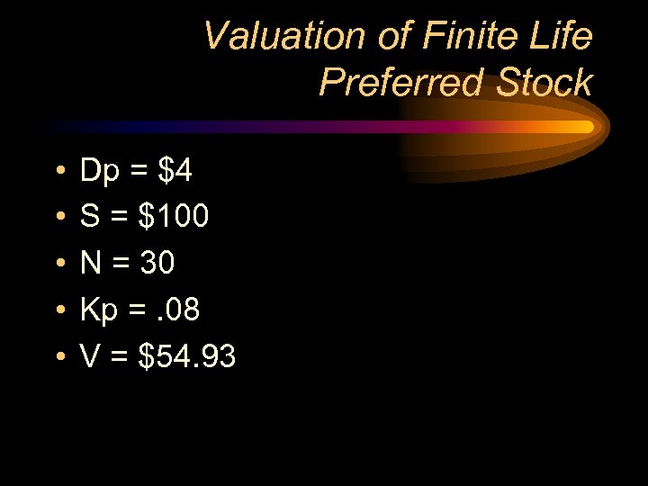 Valuation of Finite Life Preferred Stock • • • Dp = $4 S =