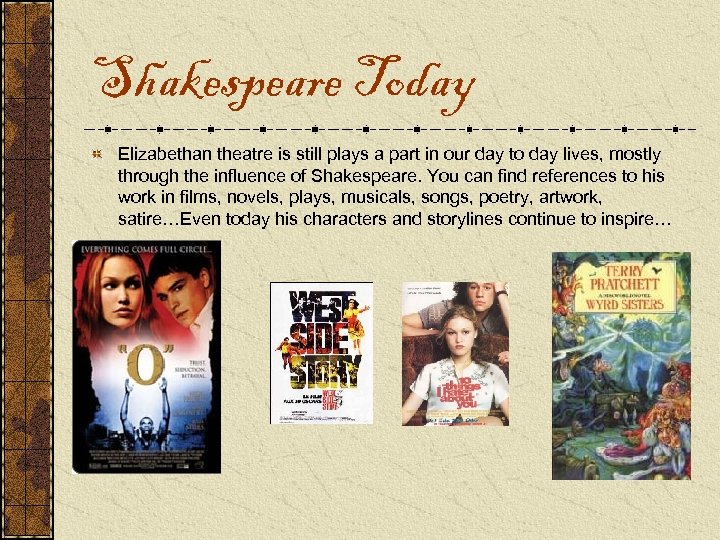 Shakespeare Today Elizabethan theatre is still plays a part in our day to day