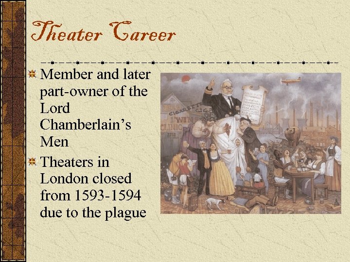 Theater Career Member and later part-owner of the Lord Chamberlain’s Men Theaters in London