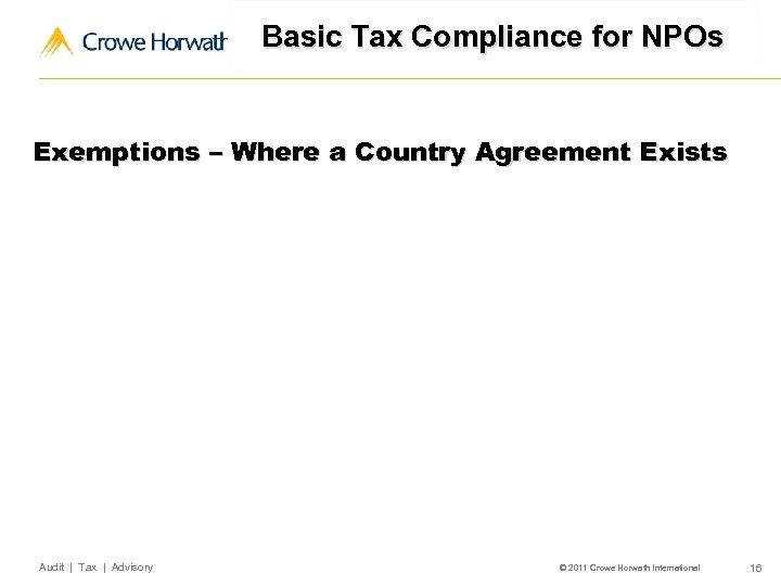 Basic Tax Compliance for NPOs Exemptions – Where a Country Agreement Exists Audit |