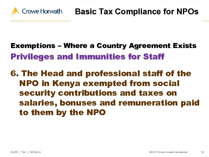 Basic Tax Compliance for NPOs Exemptions – Where a Country Agreement Exists Privileges and