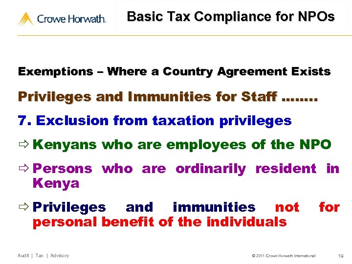 Basic Tax Compliance for NPOs Exemptions – Where a Country Agreement Exists Privileges and