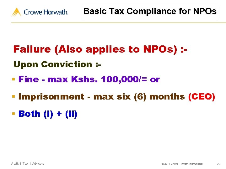 Basic Tax Compliance for NPOs Failure (Also applies to NPOs) : Upon Conviction :