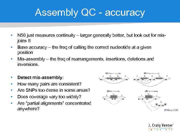 Assembly QC - accuracy • • N 50 just measures continuity – larger generally