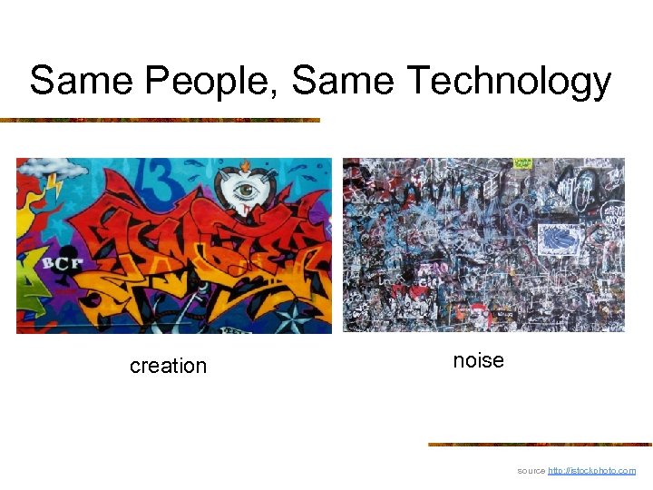 Same People, Same Technology creation noise source http: //istockphoto. com 