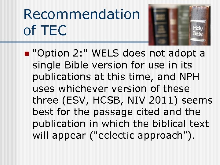 Recommendation of TEC n 