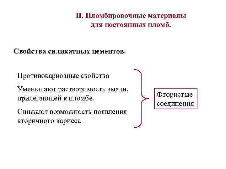 II. Пломбировочные материалы для постоянных пломб. Свойства силикатных цементов. Противокариозные свойства Уменьшают растворимость эмали,