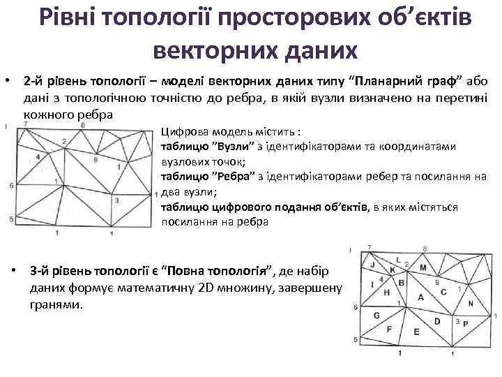 Рівні топології просторових об’єктів векторних даних • 2 -й рівень топології – моделі векторних