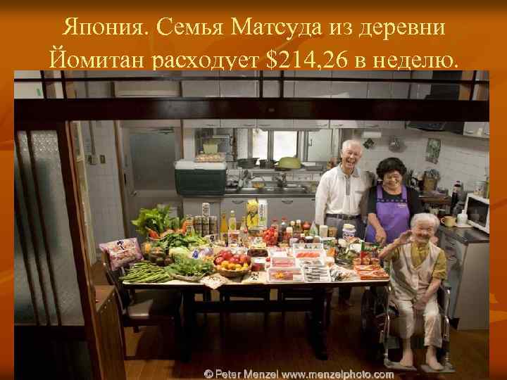 Япония. Семья Матсуда из деревни Йомитан расходует $214, 26 в неделю. 