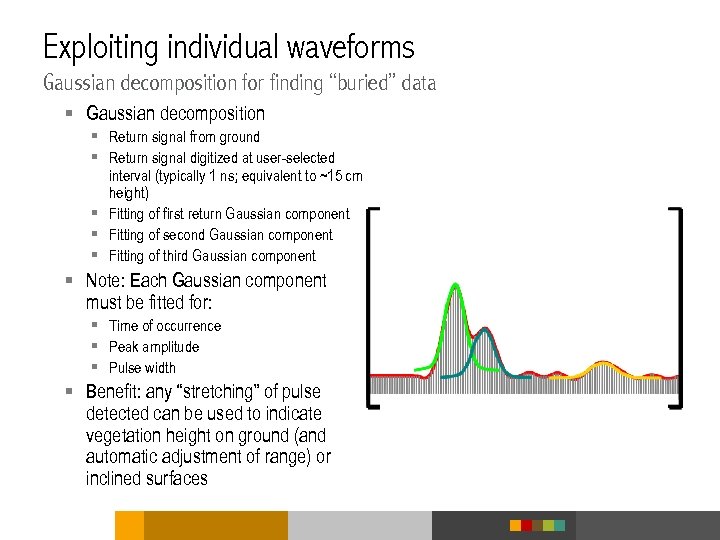 Exploiting individual waveforms Gaussian decomposition for finding “buried” data § Gaussian decomposition § Return