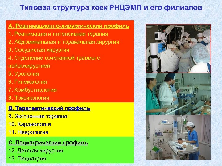Типовая структура коек РНЦЭМП и его филиалов А. Реанимационно-хирургический профиль 1. Реанимация и интенсивная