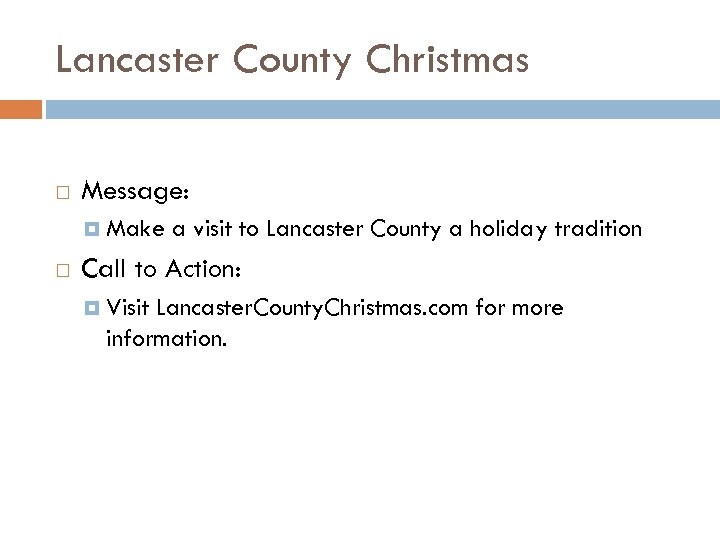 Lancaster County Christmas Message: Make a visit to Lancaster County a holiday tradition Call