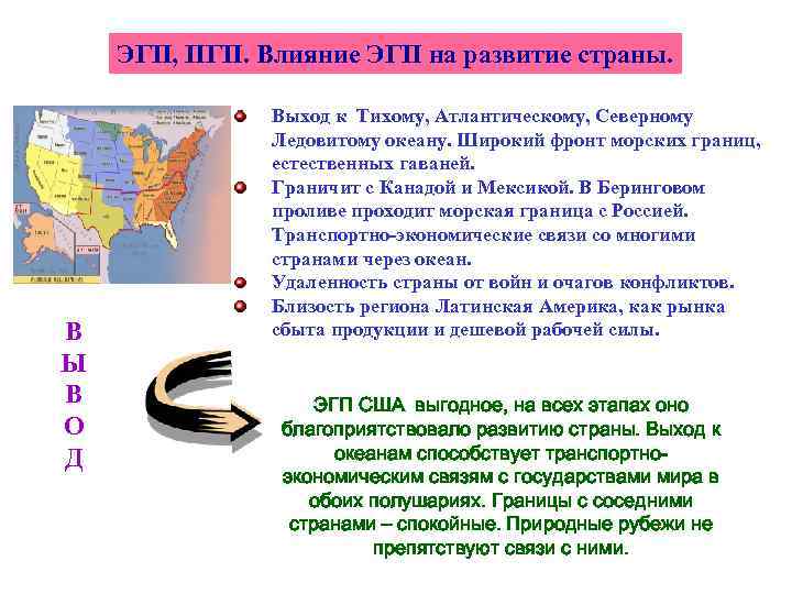 ЭГП, ПГП. Влияние ЭГП на развитие страны. В Ы В О Д Выход к