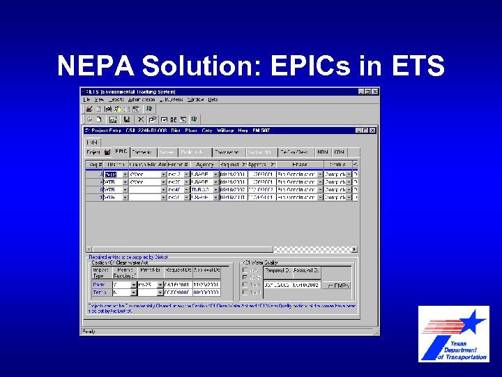 NEPA Solution: EPICs in ETS 