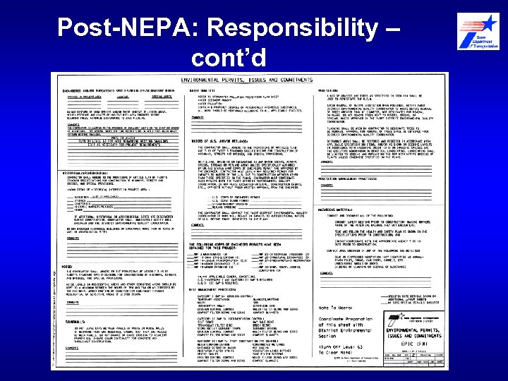 Post-NEPA: Responsibility – cont’d 