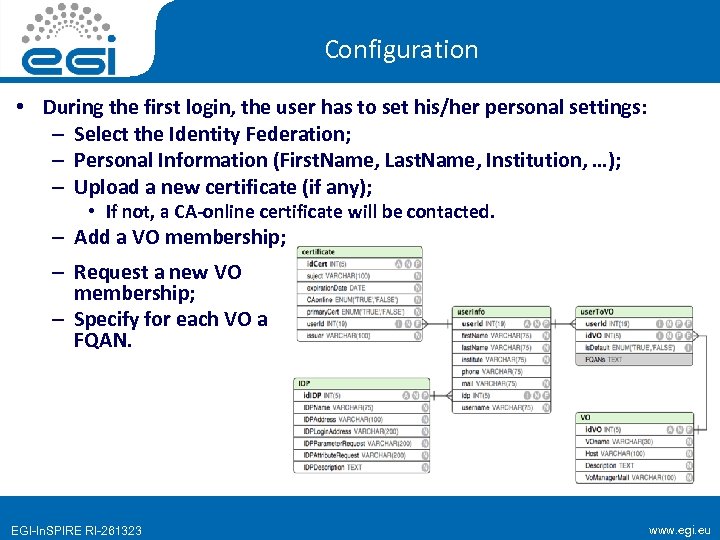 Configuration • During the first login, the user has to set his/her personal settings: