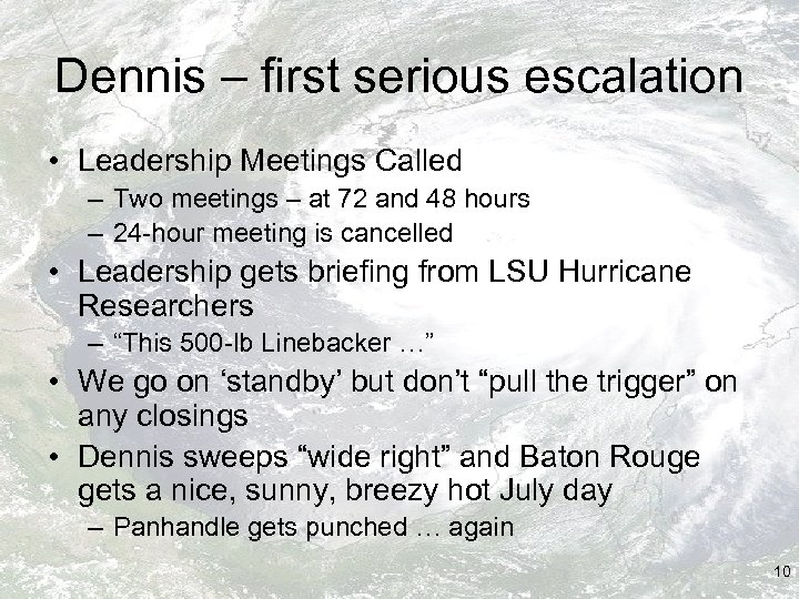 Dennis – first serious escalation • Leadership Meetings Called – Two meetings – at