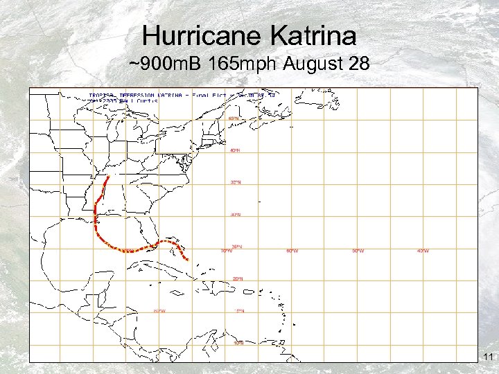 Hurricane Katrina ~900 m. B 165 mph August 28 11 