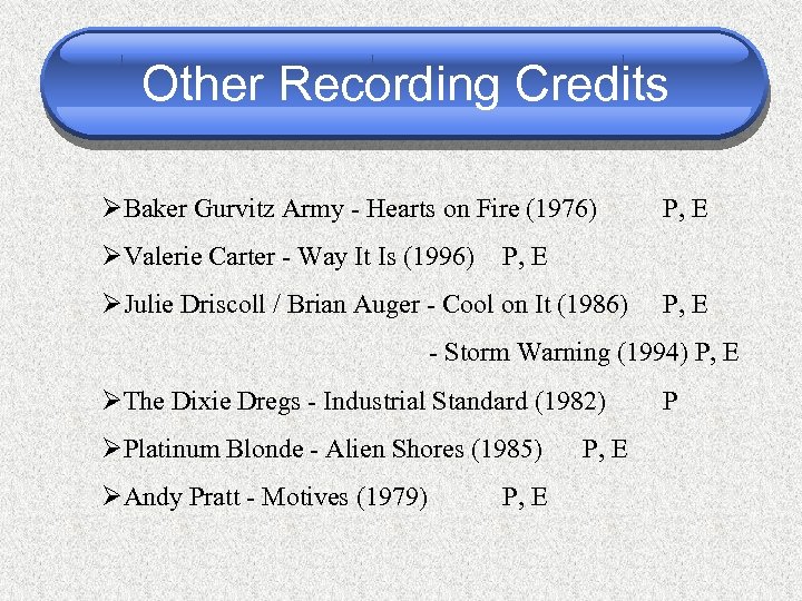 Other Recording Credits ØBaker Gurvitz Army - Hearts on Fire (1976) ØValerie Carter -