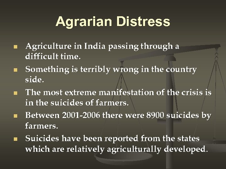 Agrarian Distress n n n Agriculture in India passing through a difficult time. Something