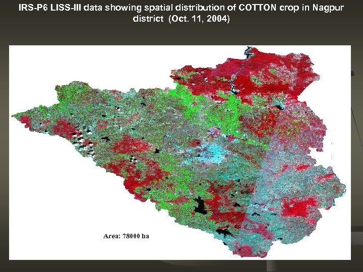 IRS-P 6 LISS-III data showing spatial distribution of COTTON crop in Nagpur district (Oct.