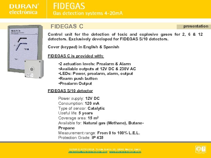 FIDEGAS C presentation Control unit for the detection of toxic and explosive gases for