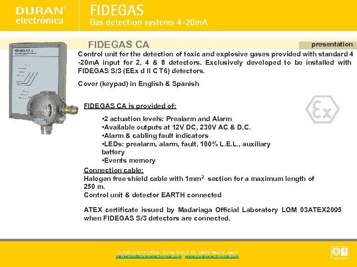 FIDEGAS CA presentation Control unit for the detection of toxic and explosive gases provided