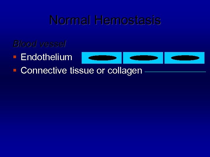 Normal Hemostasis Blood vessel § Endothelium § Connective tissue or collagen 