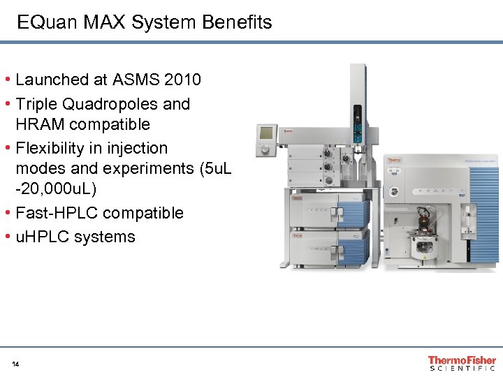 EQuan MAX System Benefits • Launched at ASMS 2010 • Triple Quadropoles and HRAM