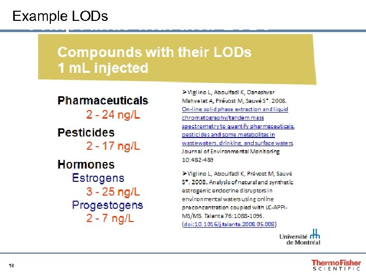 Example LODs Compounds with their LODs 1 m. L injected 18 