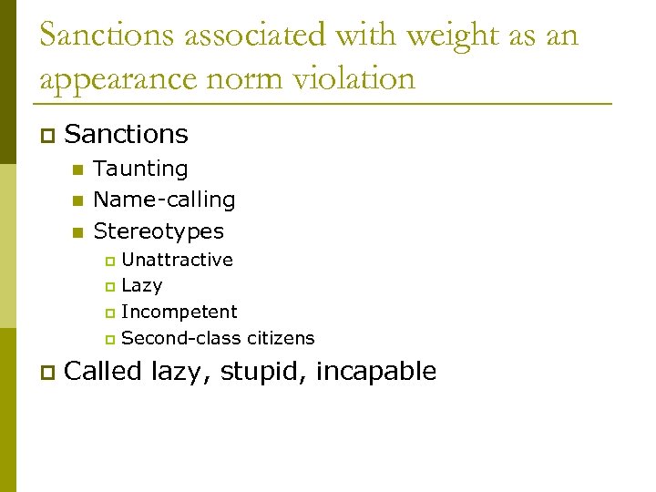 Sanctions associated with weight as an appearance norm violation p Sanctions n n n