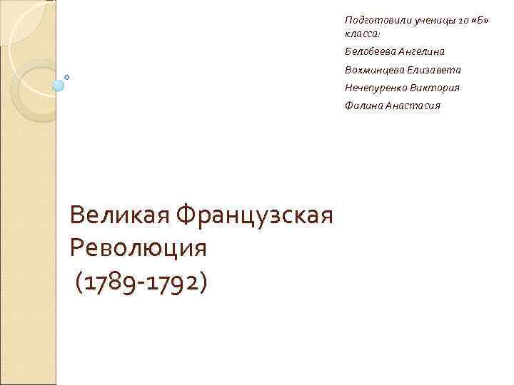 Подготовили ученицы 10 «Б» класса: Белобеева Ангелина Вохминцева Елизавета Нечепуренко Виктория Филина Анастасия Великая