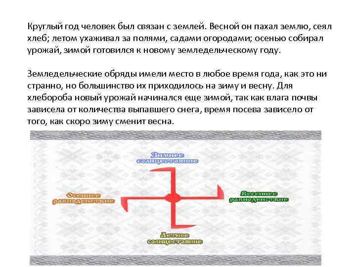 Круглый год человек был связан с землей. Весной он пахал землю, сеял хлеб; летом