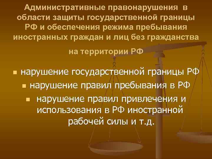 Административные правонарушения в области защиты государственной границы РФ и обеспечения режима пребывания иностранных граждан