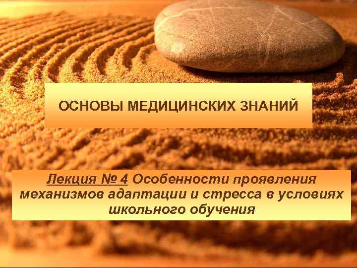 ОСНОВЫ МЕДИЦИНСКИХ ЗНАНИЙ Лекция № 4 Особенности проявления механизмов адаптации и стресса в условиях