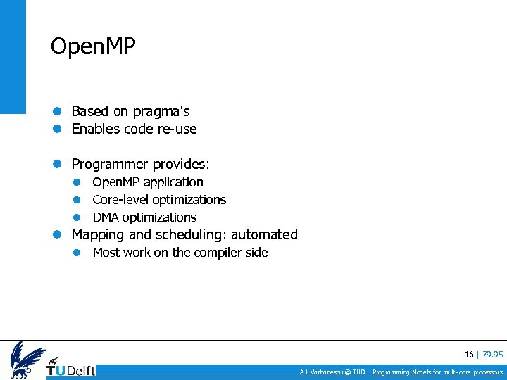 Open. MP Based on pragma's Enables code re-use Programmer provides: Open. MP application Core-level