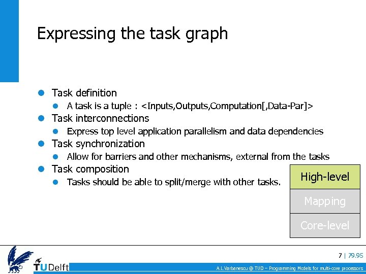 Expressing the task graph Task definition A task is a tuple : <Inputs, Outputs,