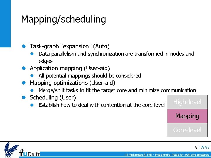 Mapping/scheduling Task-graph “expansion” (Auto) Data parallelism and synchronization are transformed in nodes and edges